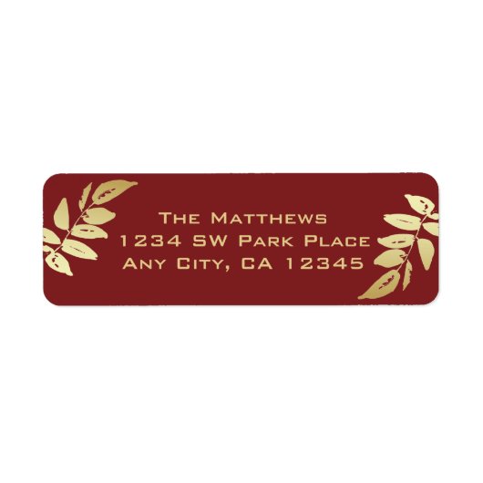 Modern Gold Botanical Leaves Return-adres Etiket (Voorkant)