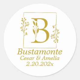 Modern Gold Botanical Letter B Wedding Ronde Sticker