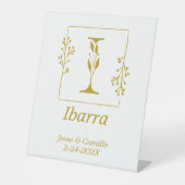 Modern Gold Botanical Letter I Wedding Reclamebord Met Voetstuk (Voorkant)