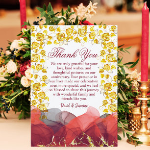 Modern Gold & Bourgondië Foral Wedding Jubileum Bedankkaart