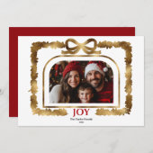 Modern Gold Bow Joy Christmas Ribbon Foto Lijst Kaart (Voorkant / Achterkant)