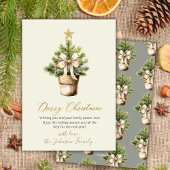 Modern Gold Bow Neutral Watercolor Christmas Feestdagenkaart