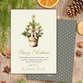 Modern Gold Bow Neutral Watercolor Christmas Tree Feestdagenkaart