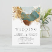 Modern Gold Bronze Blauwgroen Waterverf wassend hu Kaart (Staand voorkant)