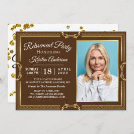 Modern Gold Brown Foto Retirement Party Kaart
