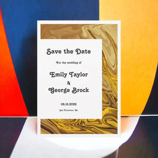 Modern Gold Brown Terracotta Abstract huwelijk Save The Date