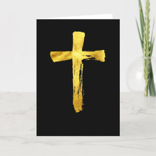 Modern Gold Brush Cross - Christelijk Crucifix Feestdagen Kaart