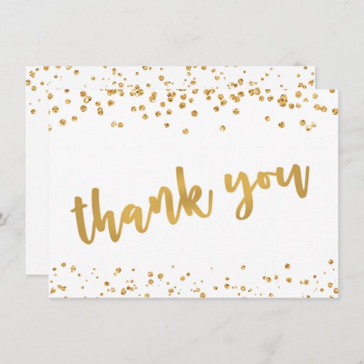Modern Gold Brush Script Confetti BEDANKT (Voorkant / Achterkant)