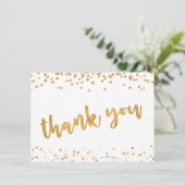 Modern Gold Brush Script Confetti BEDANKT (Staand voorkant)