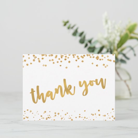 Modern Gold Brush Script Confetti BEDANKT (Staand voorkant)