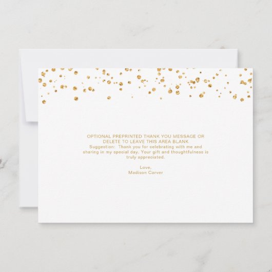 Modern Gold Brush Script Confetti BEDANKT (Achterkant)