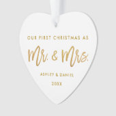 Modern Gold Brush Script First Kerstmis Mr Mrs. Ornament (voorkant)
