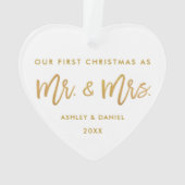 Modern Gold Brush Script First Kerstmis Mr Mrs. Ornament (achterkant)