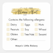 Modern Gold Brush Stroke Allergy Alert Vierkante Sticker (Voorkant)