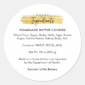 Modern Gold Brush Stroke Bakery Ingredient Product Ronde Sticker (Voorkant)