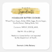 Modern Gold Brush Stroke Bakery Ingredient Product Vierkante Sticker (Voorkant)