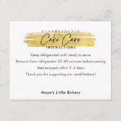 Modern Gold Brush Stroke Cake Care Instructions Bedankkaart (Voorkant)