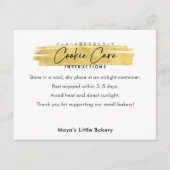 Modern Gold Brush Stroke Cookie Care Instructions Bedankkaart (Voorkant)