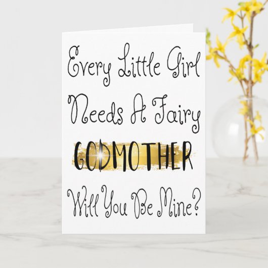 Modern Gold Brush Stroke Godmother Fotovoorstel Kaart (Gele Bloem)