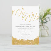 Modern Gold Brush Stroke Wedding Invitation Kaart (Staand voorkant)