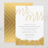 Modern Gold Brush Stroke Wedding Invitation Kaart (Voorkant / Achterkant)