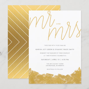 Modern Gold Brush Stroke Wedding Invitation Kaart