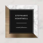 Modern Gold Brushed Metal White Marble Black Vierkante Visitekaartje (Voorkant)