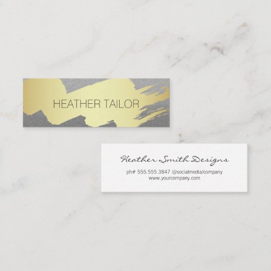 Modern Gold Brushed Silver Glamor Mini Visitekaartje (Voorkant / Achterkant)