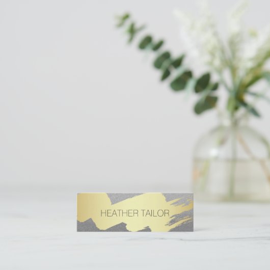 Modern Gold Brushed Silver Glamor Mini Visitekaartje (Staand voorkant)