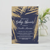Modern Gold Brushstrokes Navy Blue Baby shower Kaart (Staand voorkant)