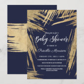 Modern Gold Brushstrokes Navy Blue Baby shower Kaart (Voorkant / Achterkant)