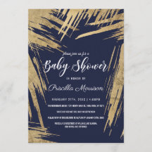Modern Gold Brushstrokes Navy Blue Baby shower