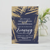 Modern Gold Brushstrokes Navy Blue Chic Evening Kaart (Staand voorkant)