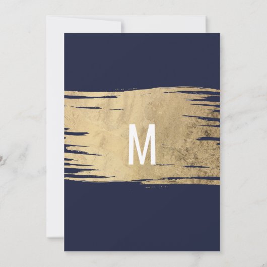 Modern Gold Brushstrokes Navy Blue Chic Evening Kaart (Achterkant)