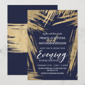 Modern Gold Brushstrokes Navy Blue Chic Evening Kaart (Voorkant / Achterkant)