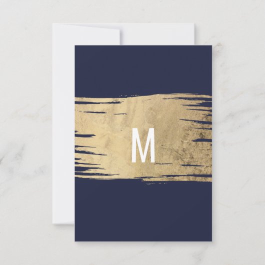Modern Gold Brushstrokes Navy Blue Chic Save The Date (Achterkant)