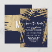 Modern Gold Brushstrokes Navy Blue Chic Save The Date (Voorkant / Achterkant)
