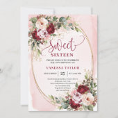 Modern Gold Burgundy Floral Sweet Sixteen Card Kaart (Voorkant)