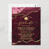 Modern Gold Burgundy Graduation Party Invitation  Briefkaart (Voorkant / Achterkant)