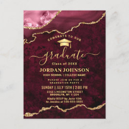 Modern Gold Burgundy Graduation Party Invitation  Briefkaart