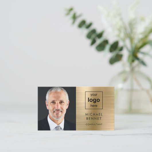 Modern Gold Business Logo Foto Visitekaartje (Staand voorkant)