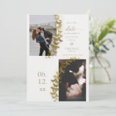 Modern Gold Butterflies Elegant 3 Photos Wedding Save The Date (Staand voorkant)