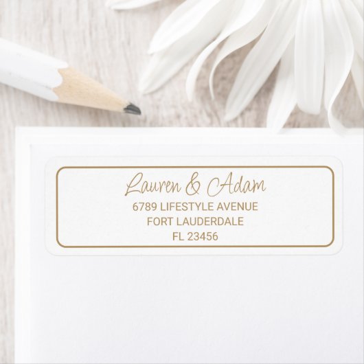 Modern Gold Calligrafie op White Wedding Address Etiket (Insitu)