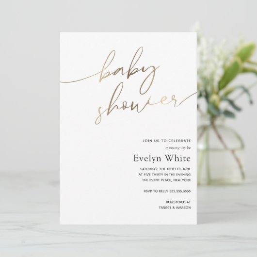 Modern Gold Calligraphy Baby shower Kaart (Staand voorkant)