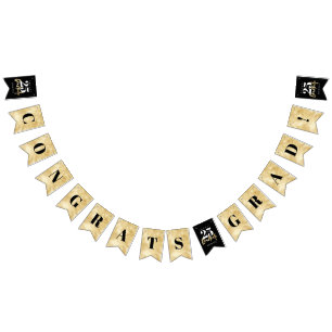 Modern Gold Calligraphy Black Afstuderen Bunting F Vlaggetjes