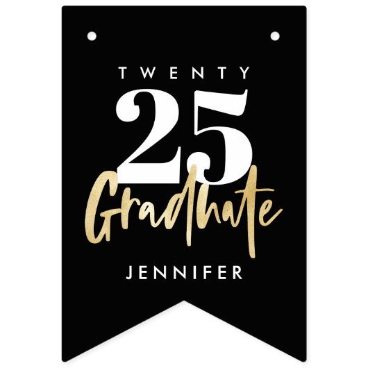 Modern Gold Calligraphy Black Afstuderen Bunting F Vlaggetjes (Eerste vlag)