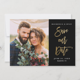 Modern Gold Calligraphy Black Photo Wedding Save The Date