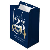Modern Gold Calligraphy Blue Afstuderen Medium Cadeauzakje (Voorkant Gekanteld)