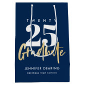 Modern Gold Calligraphy Blue Afstuderen Medium Cadeauzakje (Achterkant)