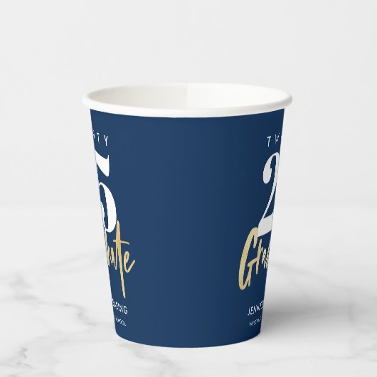 Modern Gold Calligraphy Blue Afstuderen Papieren Bekers (Links)